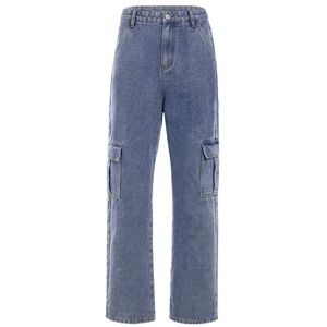 High Rise Pocket Patchwork Cotton Cargo Jeans
